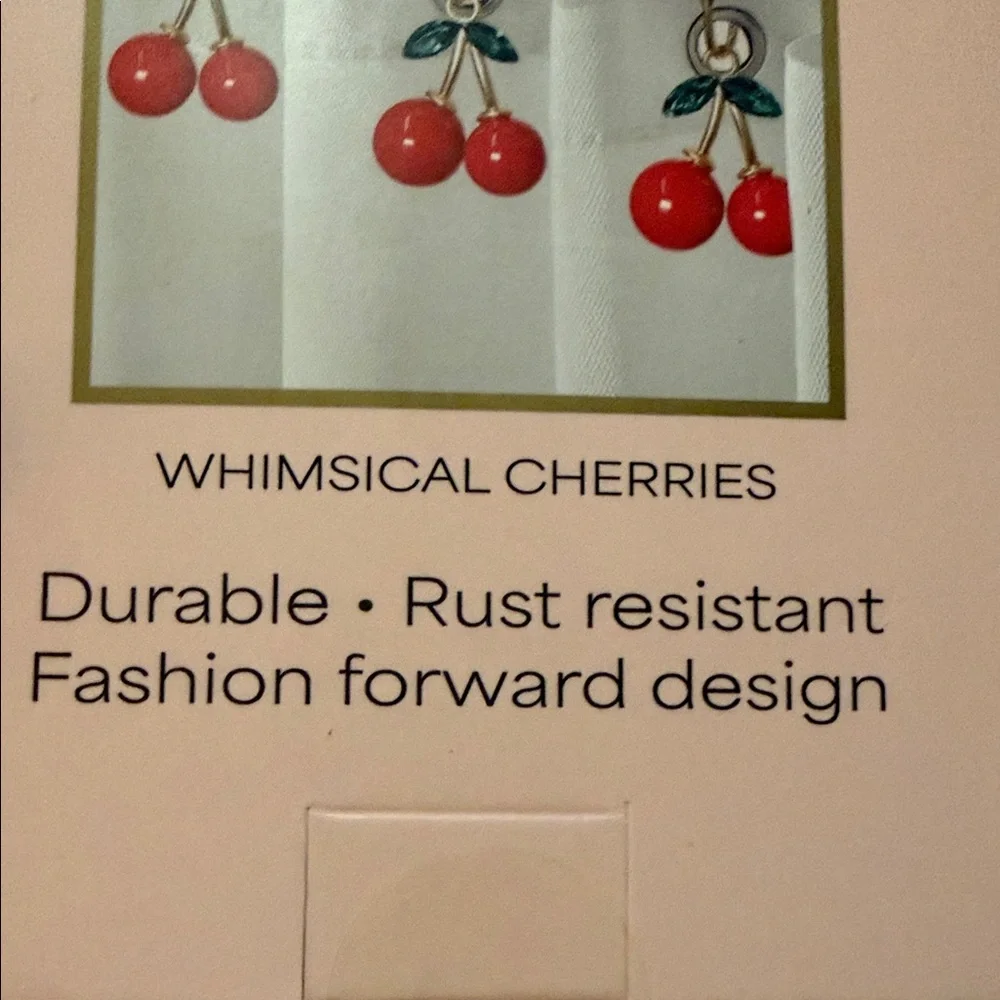 Vanderbilt Whimsical Cherries Shower Hooks - Red Cherries 🍒 Green Leaves (12pc)